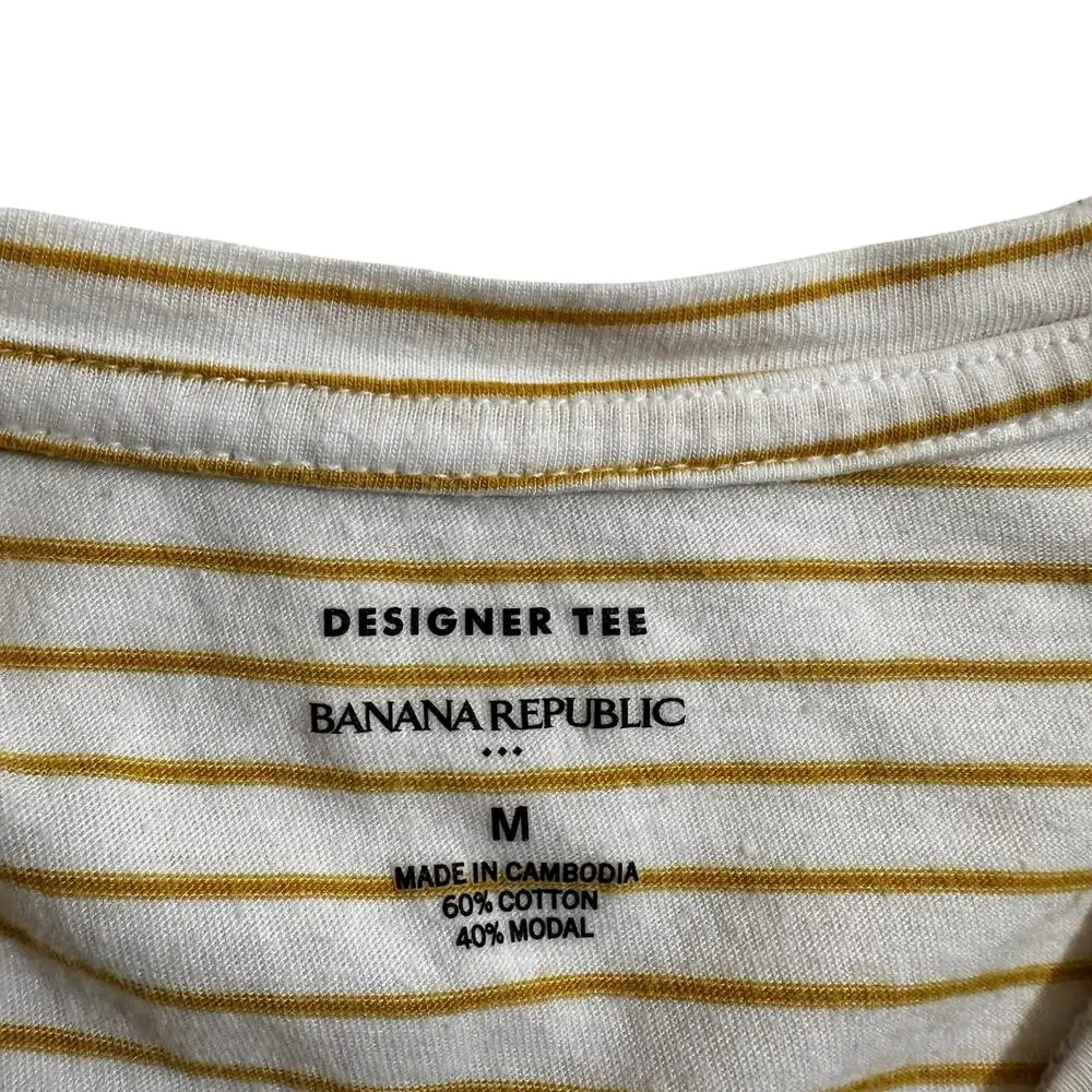 BANANA REPUBLIC Designer Tee Striped Puff Blouse Top Modal Blend Butter Yellow M